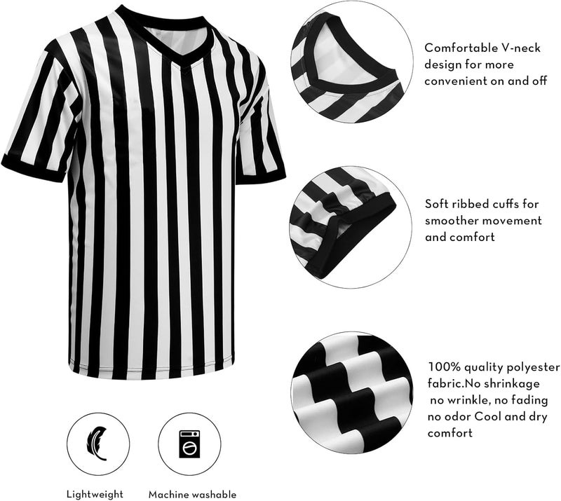 VKT Men’s Referee Shirt V-Neck Official Ref Shirt Costume Umpire Jersey for Womens and Mens Basketball Football Halloween Uniform - Image 3